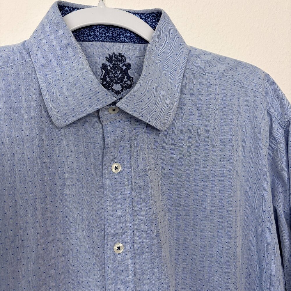 English Laundry Shirt Mens Embroidere Blue Dot Long Sleeve Flip Cuffs XL/17